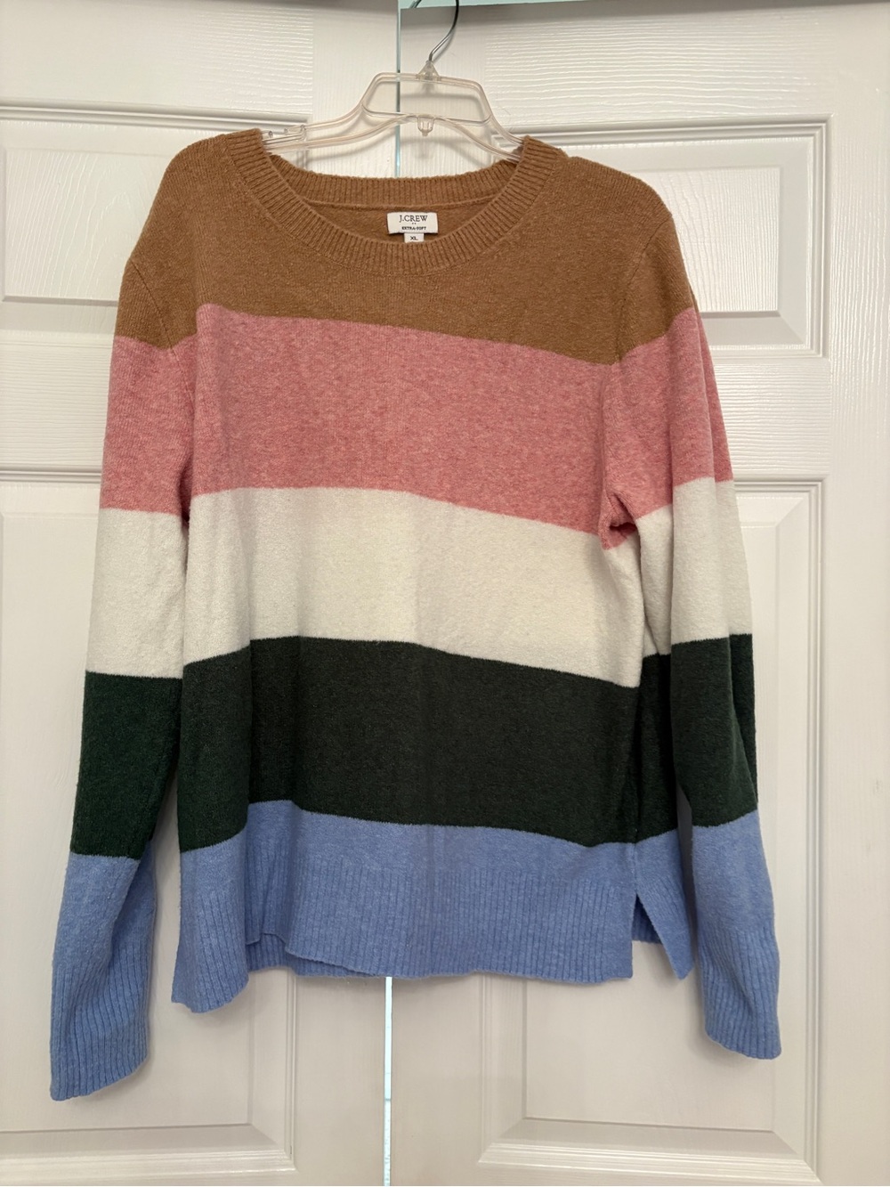 J. Crew Women's Multicolor Striped Crewneck Sweater - Pink/Tan/Blue XL